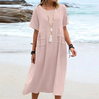 Kleid Alessia™ aus Baumwoll-Leinen mit seitlichen Lagen-Details in Rosa