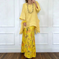 Amara™ Baumwoll-Leinen-Set mit Oversize-Bluse und Palazzohose in Gelb