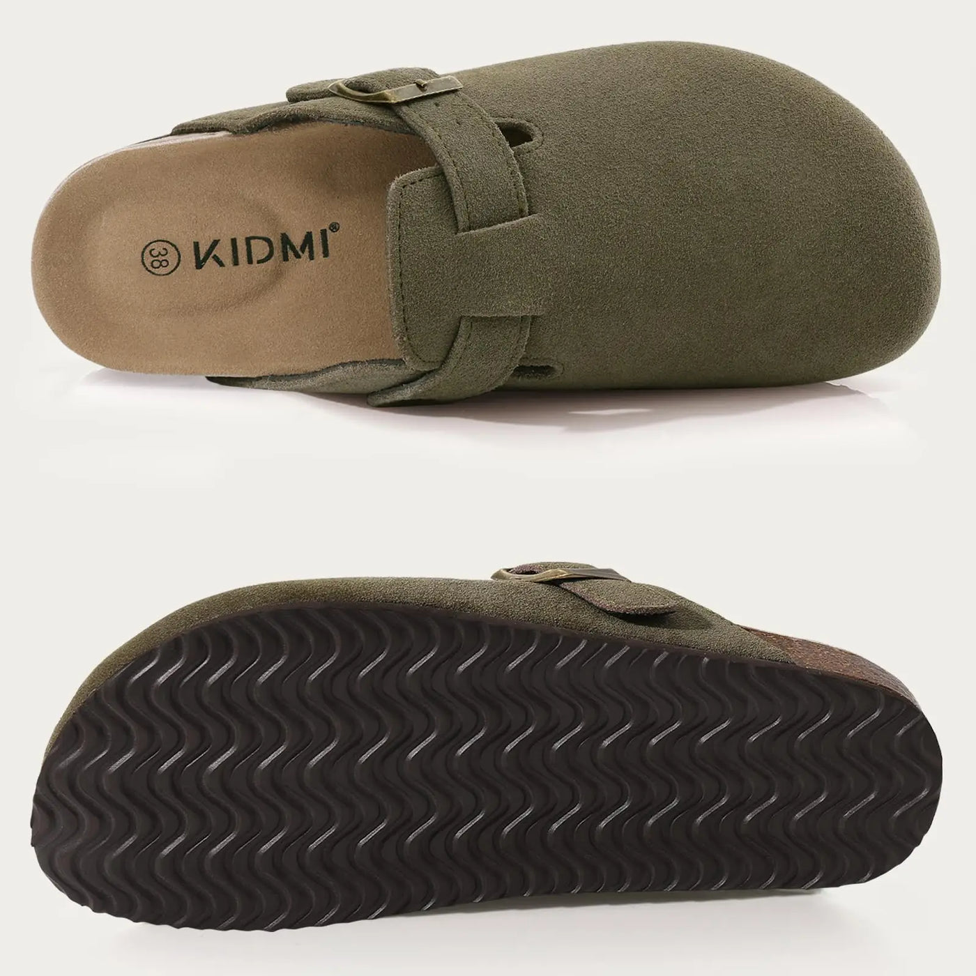 Kidmi | Clogs Schuhe für Frauen und Männer aus Wildleder mit Kork-Fußbett