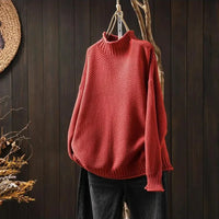 Barbara | Damen Oversized Hohem Kragen Pullover in Rot