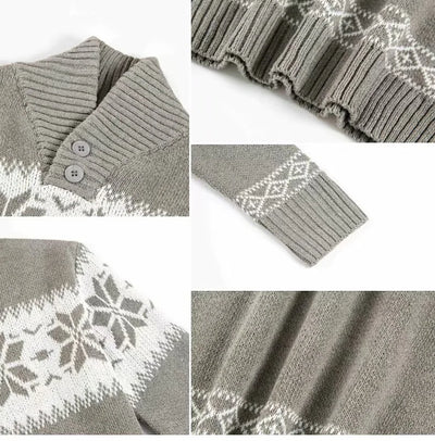 Gifer - Warmer Jacquard-Pullover mit Rundhalsausschnitt und weihnachtlichem Schneeflocken-Print für Männer