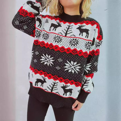 Elena - Jacquard-Strickpullover mit Rundhalsausschnitt und Weihnachtsmotiven für Frauen