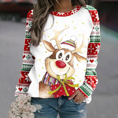 Romina - Warmer Pullover mit Rundhalsausschnitt und 3D Gedrucktem Weihnachts-Rentier für Frauen