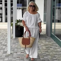Celiane™-Set aus Baumwoll-Leinen mit Lockerer Passform in Weiß