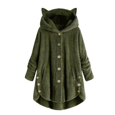 Stilvoller Sherpa-Hoodie mit Katzenohren-Kapuze für Damen | Ideal für den Winter