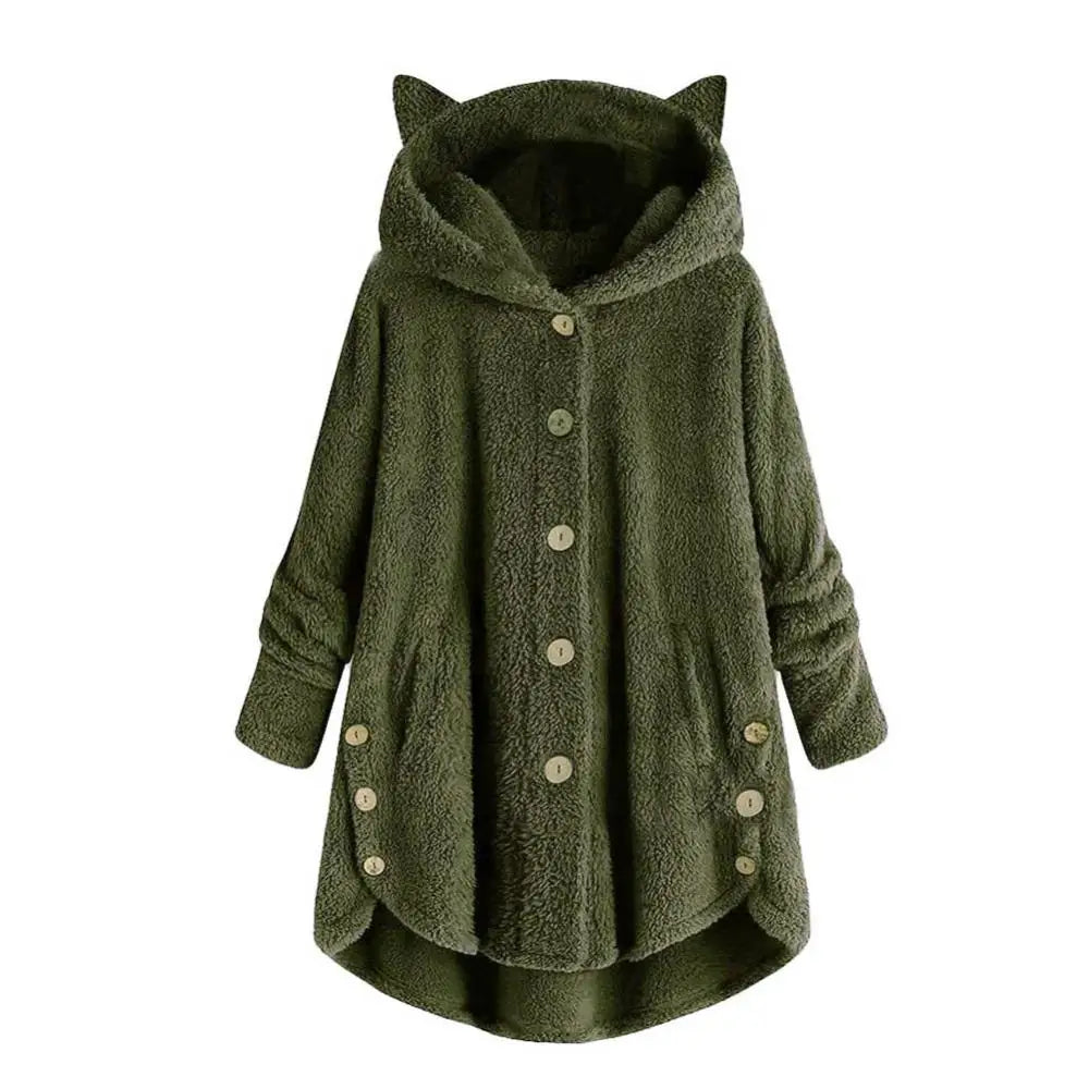 Stilvoller Sherpa-Hoodie mit Katzenohren-Kapuze für Damen | Ideal für den Winter
