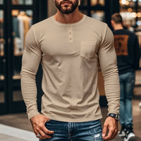 Northline™ Langarmshirt Mit Henley-Kragen und Figurbetonter Passform in Khaki