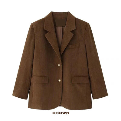 Kolija - Übergroße Cord-Anzugsjacke mit Einreihiger Brust und Goldenem Knopfverschluss für Frauen