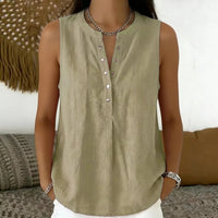 Bluse Nadine™ mit Knopfleiste und Rundhalsausschnitt in Khaki