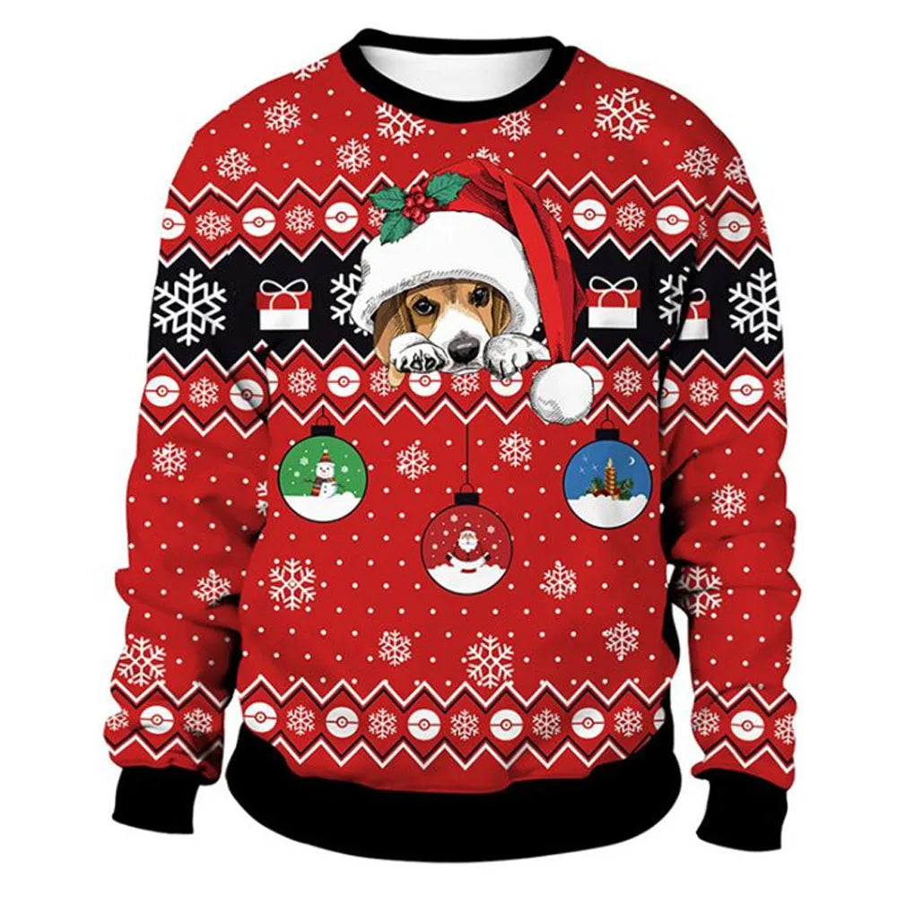 Dietmar - Warmer Pullover mit Rundhalsausschnitt und 3D-Weihnachtsaufdrucken für Männer und Frauen
