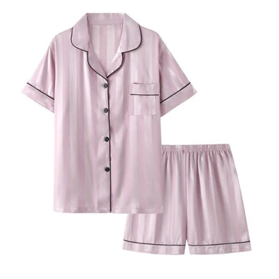 Sandy - Gestreiftes Seidensatin-Pyjama-Set mit Kurzärmeligem Oberteil und Kurzhose für Frauen