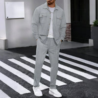 Erik™ Premium-Set aus strukturierter Strickware mit Button-down-Hemd in Grau