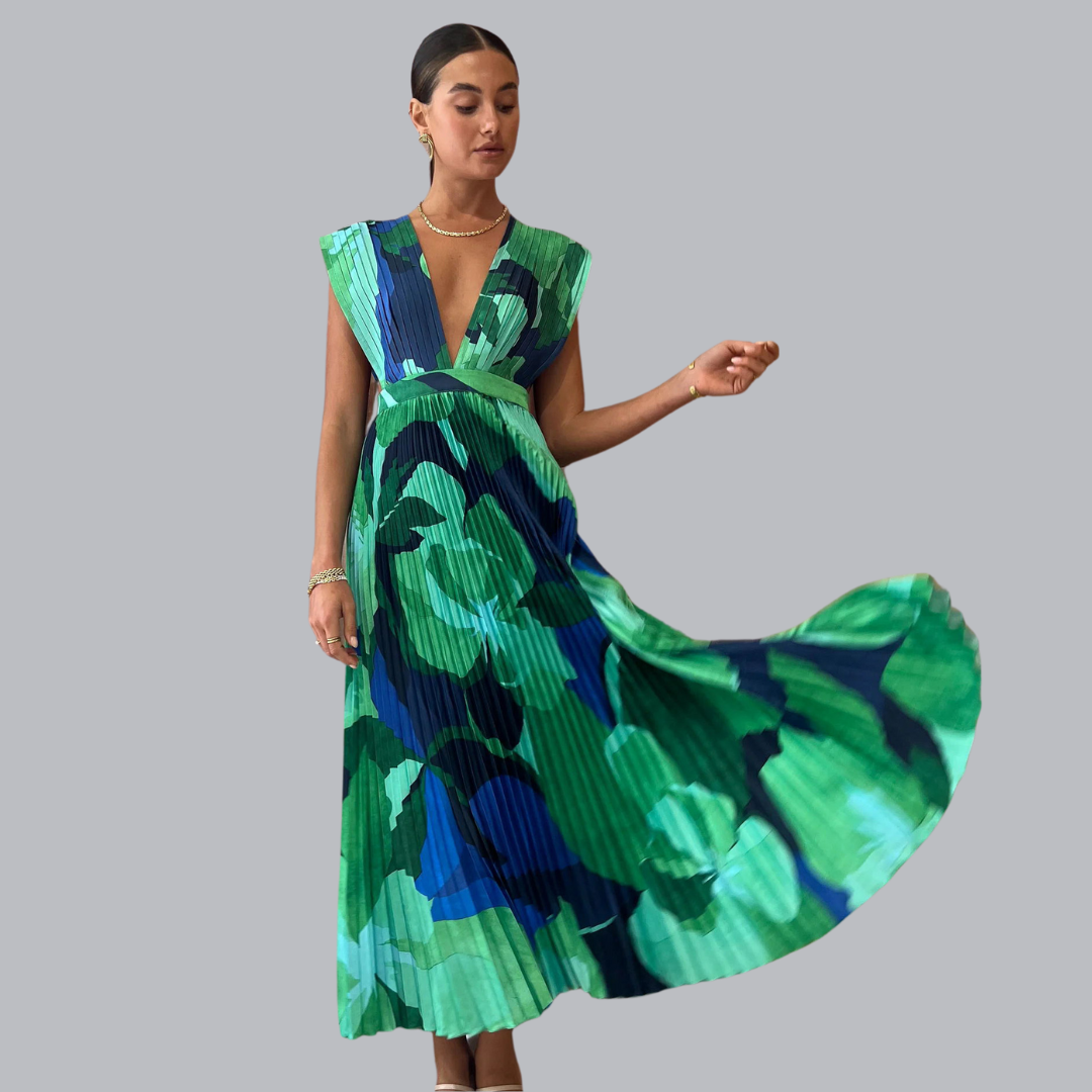 Floriana™ | Plissiertes Maxikleid mit elegantem Blumendesign