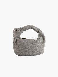 FemmeHaus | Damen Mini Tasche Geflochten Wildleder Boho Chic in Grau