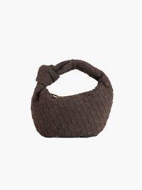 FemmeHaus | Damen Mini Tasche Geflochten Wildleder Boho Chic in Coffee