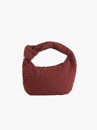 FemmeHaus | Damen Mini Tasche Geflochten Wildleder Boho Chic in Burgundy