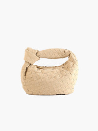 FemmeHaus | Damen Mini Tasche Geflochten Wildleder Boho Chic in Creme