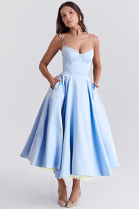 Sophia | Damen Kleid Schlankend Figurbetont Elegant Feminin Modern in Blau
