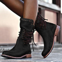 Wilhelmine | Damen Geschnürte Stiefeletten mit Absatz in Schwarz