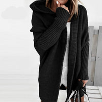 Strickjacke Damen Oversized Mit Kapuze & Fledermausärmeln – Modischer Cardigan Für Herbst Und Winter in Schwarz