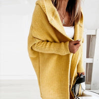 Strickjacke Damen Oversized Mit Kapuze & Fledermausärmeln – Modischer Cardigan Für Herbst Und Winter in Gelb