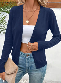 Strickjacke Damen V-Ausschnitt Langarm Cardigan mit Knopfleiste für vielseitiges Layering in Marineblau
