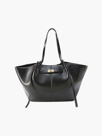 Noémie | Damen Große Shopper Tasche Henkel Gold Drehverschluss Elegant in Schwarz