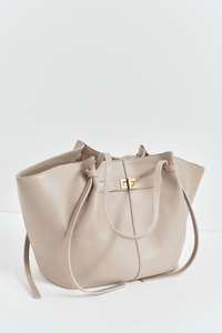 Noémie | Damen Große Shopper Tasche Henkel Gold Drehverschluss Elegant in Beige