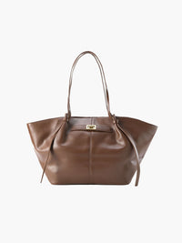 Noémie | Damen Große Shopper Tasche Henkel Gold Drehverschluss Elegant in Kaffee