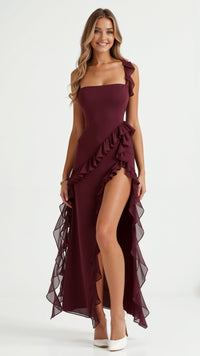 Selin | Elegantes Abend-Maxikleid in Bordeaux