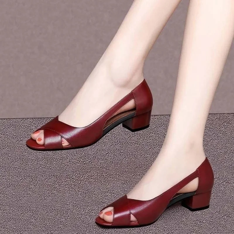 Sophie - Schwarze Peep-Toe Blockabsatz