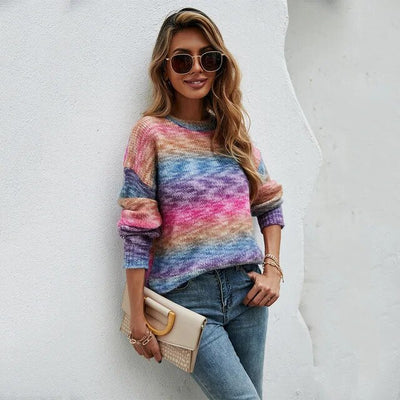 Damen Regenbogen Pullover Bunt gestrickt Pullover