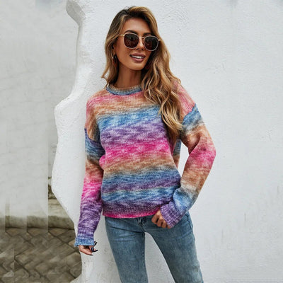 Damen Regenbogen Pullover Bunt gestrickt Pullover