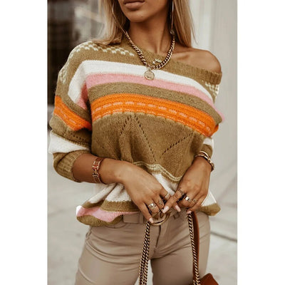 Gestreifter Pullover mit farblich abgestimmtem Jacquard-Strickpullover