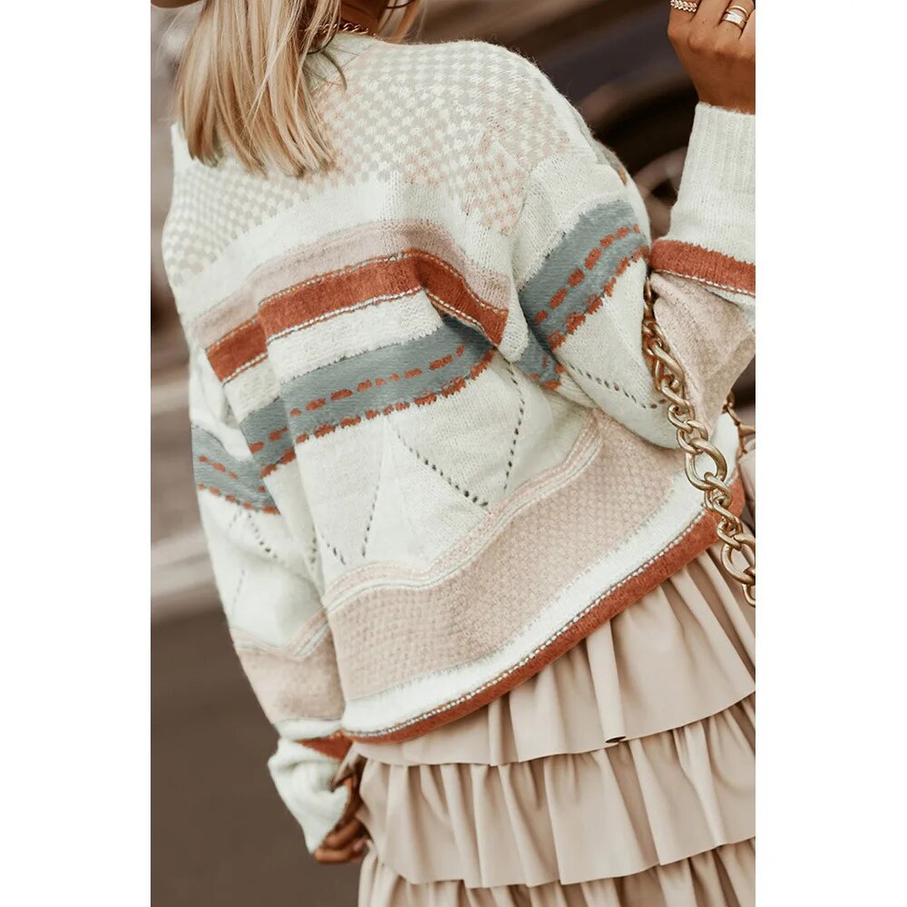 Gestreifter Pullover mit farblich abgestimmtem Jacquard-Strickpullover