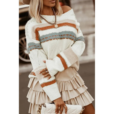 Gestreifter Pullover mit farblich abgestimmtem Jacquard-Strickpullover