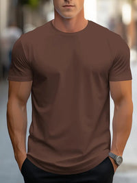 T-Shirt Basic Herren Rundhals Kurzarm in Dunkelbraun