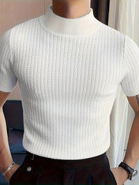 Herren T-Shirt - Slim Fit mit kurzen Ärmeln und Stehkragen | Elegant in Weiß