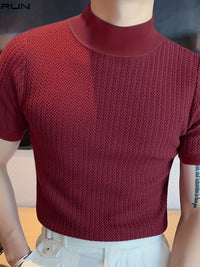 Herren T-Shirt - Slim Fit mit kurzen Ärmeln und Stehkragen | Elegant in Rot