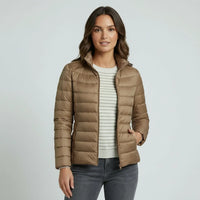 Sophie | Damen Leichter Winter Daunenjacke mit Hohem Kragen in Braun