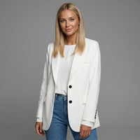 Marianne | Damen Langer Blazer Zweiknopf Klappentaschen Elegant Business in Weiß