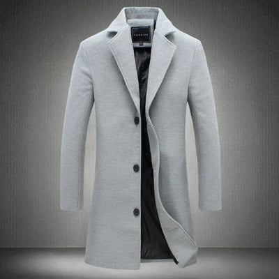 Eleganter Langer Wollmantel mit Knöpfen für Herren | Ideal für den Winter