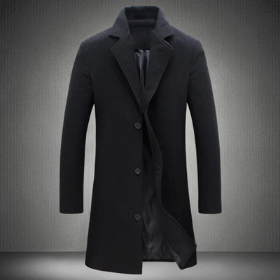 Eleganter Langer Wollmantel mit Knöpfen für Herren | Ideal für den Winter