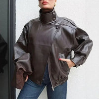 Obsidian™ Jacke aus Hochwertigem, Dickem Leder mit Strukturiertem Stehkragen in Braun