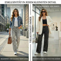 Bethania™ Jeans aus Modernem Denim mit Handgefertigter Blumen-Spitze in Schwarz