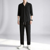 Jonas™ Set mit 3/4-Arm-Hemd und Hose mit Eingrifftaschen in Schwarz