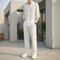 Jonas™ Set mit 3/4-Arm-Hemd und Hose mit Eingrifftaschen in Weiß
