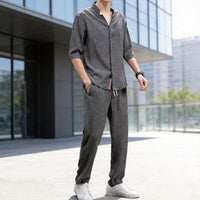 Jonas™ Set mit 3/4-Arm-Hemd und Hose mit Eingrifftaschen in Grau