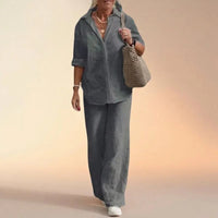 Cartagena™ Set aus Baumwollleinen mit Bluse mit seitlichen Schlitzen in Grau