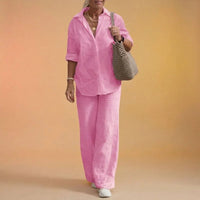 Cartagena™ Set aus Baumwollleinen mit Bluse mit seitlichen Schlitzen in Rosa